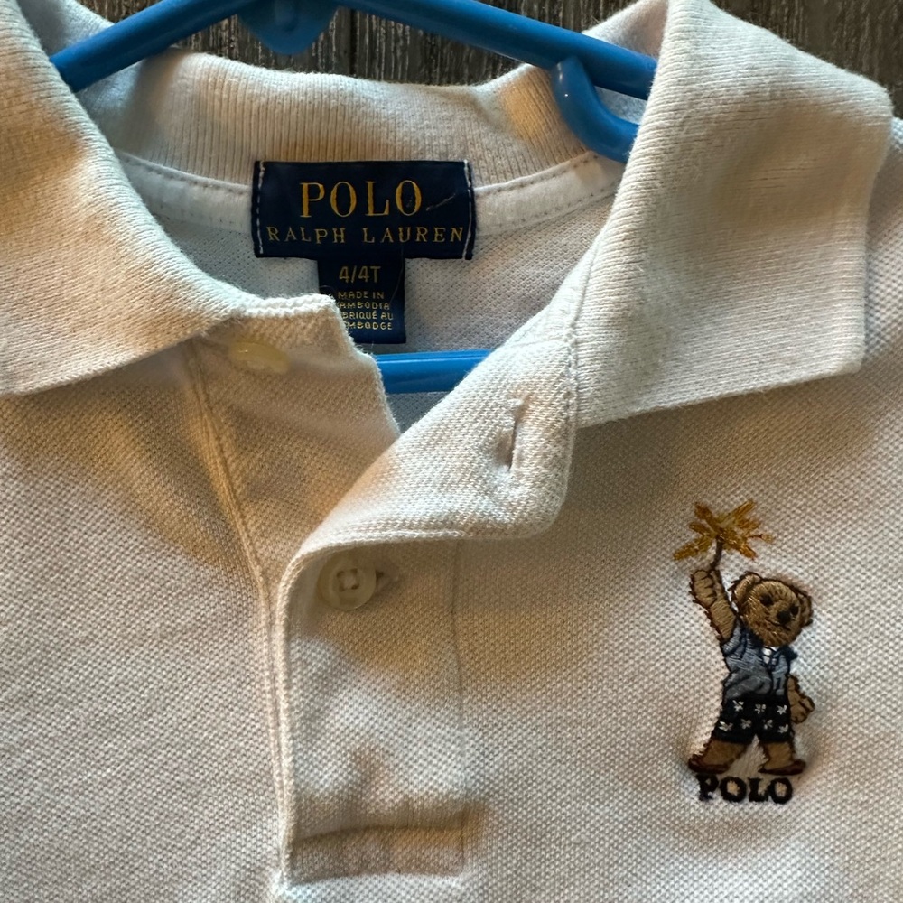 Polo by Ralph Lauren Kids White Polo Shirt with Bear Embroidery